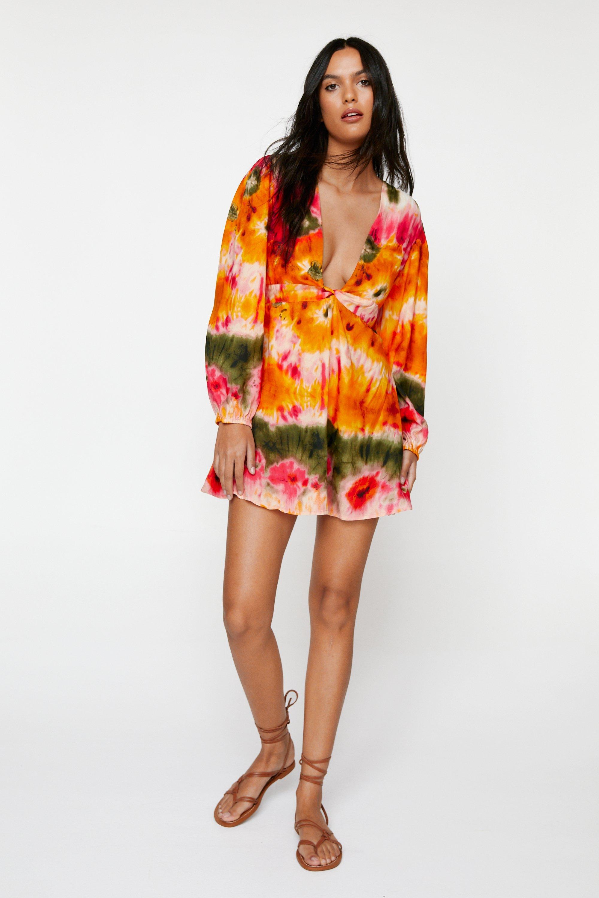 Tie dye 2025 v neck dress